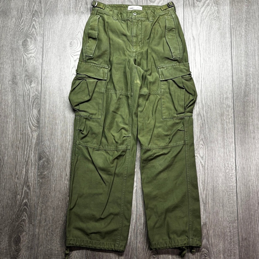 TNA Aritzia Olive Green Wide Leg Cargo Pants Size 0 Utility Military Drawstring